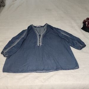 Blue Tunic Top with Embroidered Details